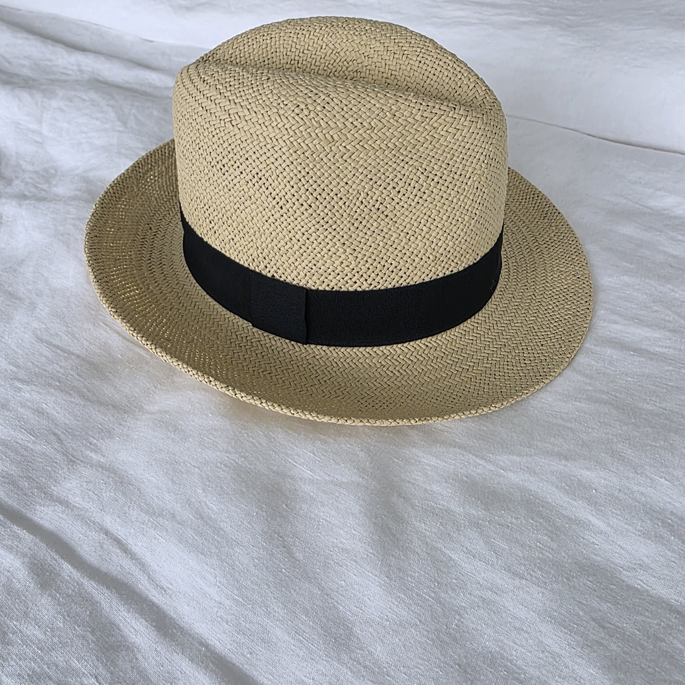 Halogen Tan Straw Hat with Black Band